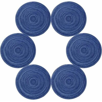 SNQ Set of 6 Woven Cotton Placemats, Washable, Heat Resistant, Non-Slip, 35 x 35 cm, Round (Round, Blue) SNQ Set of 6 Woven Cotton Placemats, Washable, Heat Resistant, Non-Slip, 35 x 35 cm, Round (Round, Blue)