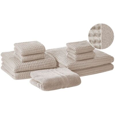 Beliani Set of 9 Towels Beige Cotton - Guest & Bath Towels & Mat Beliani Set of 9 Towels Beige Cotton - Guest & Bath Towels & Mat