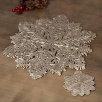 MARCO PAUL Snowflake Placemats And Coaster Sets 6 pc - Hard Wearing PVC Vinyl Gold Christmas Place Mats For Table - Easy Clean Christmas Place Mats Set Of 6 For MARCO PAUL Snowflake Placemats And Coaster Sets 6 pc - Hard Wearing PVC Vinyl Gold Christmas Place Mats For Table - Easy Clean Christmas Place Mats Set Of 6 For