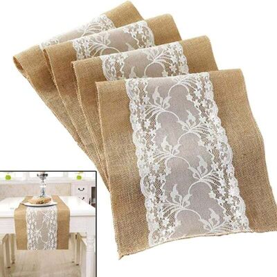 YMYNY Vintage Rustic Table Runner White Burlap Tablecloth Lace Hessian Table Runner Christmas Winter Home Decorations for Wedding Festival Party Decor Case YMYNY Vintage Rustic Table Runner White Burlap Tablecloth Lace Hessian Table Runner Christmas Winter Home Decorations for Wedding Festival Party Decor Case