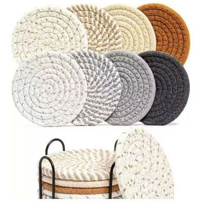 YMYNY Round Woven Placemats, 11 x 11 cm, Mixed Colors, Washable Cotton Placemats, Non-Slip, Heat-Resistant, Table Mats with Frame for Parties, Kitchen and YMYNY Round Woven Placemats, 11 x 11 cm, Mixed Colors, Washable Cotton Placemats, Non-Slip, Heat-Resistant, Table Mats with Frame for Parties, Kitchen and