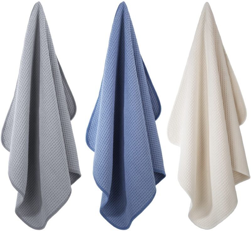 Memkey - 3 Premium Microfiber Kitchen Towels – Honeycomb – Dark Blue/Gray/Off White – 40 x 71 cm