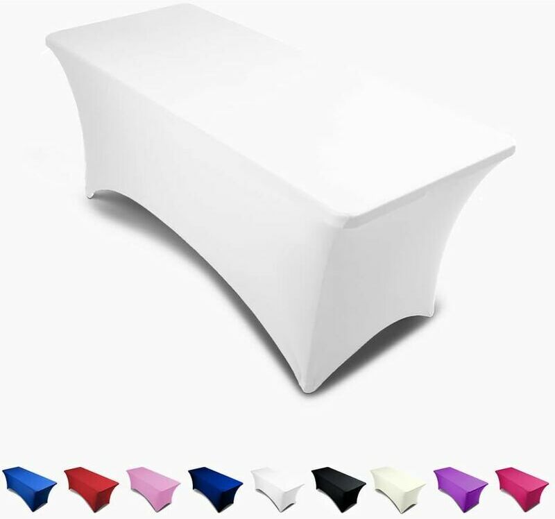 Dewdat - 6ft Tablecloth Rectangular Spandex Linen - White Table Cloth Table Cover for 6 Foot Folding Table, Wedding Party, Beauty Event Decoration,