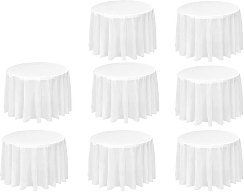 Tlily - 8 Pack Round Tablecloth, 84 Inch White Disposable Table Covers peva Waterproof Plastic Tablecloths (White)