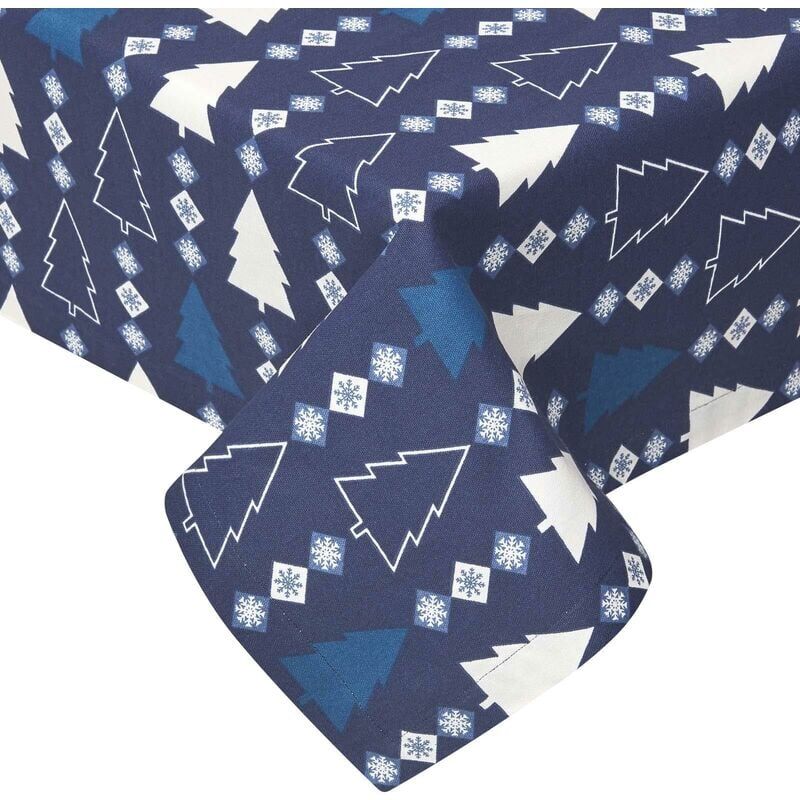 HOMESCAPES Blue Winterland 100% Cotton Round Christmas Tablecloth 178 cm