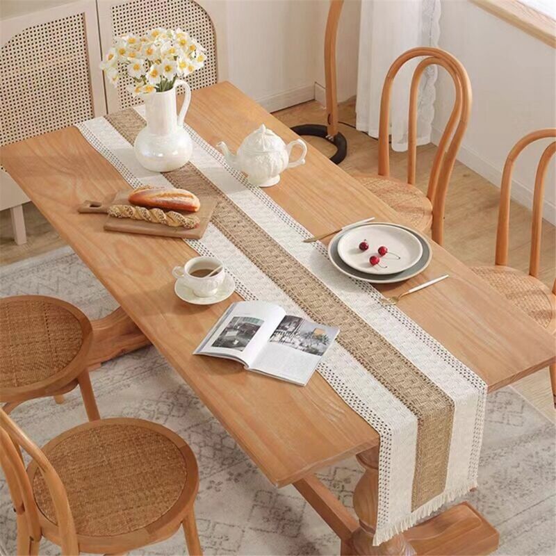 TLILY Nordic Ins Table Runner Home Decor Farmhouse Macrame with Tassels Long Tablecloth Tea Towel