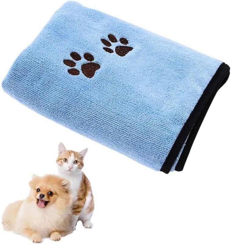 Sollbry - Dog Towel Super Absorbent Drying Towels Soft Microfiber Pet Bathrobe Blanket for Dogs Cats (50x90cm Blue)