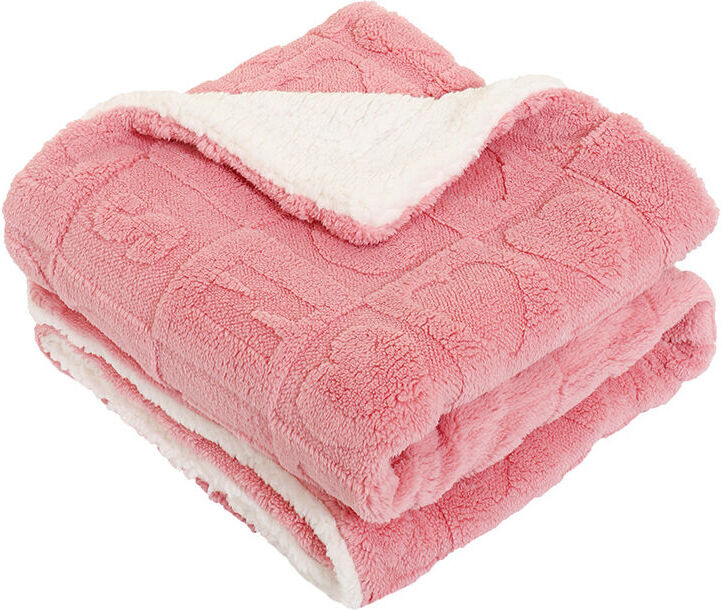 Soft and Fluffy Coral Fleece Blanket Lightweight Sherpa Throw Blanket for Couch Sofa Car Double Layer Warm Pink 110 x 100 cm - Sollbry