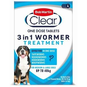 Bob Martin - bm Clear 3 in 1 Wormer for Dogs 3kg - 40kg (4Tabs) PK6 - 725051