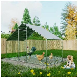 Foxhunter - Chicken Run Cage 3X1.5X2M CRC04 Metal Hammered Silver