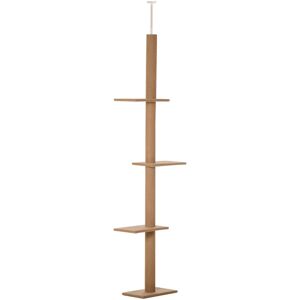 260cm Floor To Ceiling Cat Tree for Indoor Cats w/ Three Platforms Brown - Brown - Pawhut
