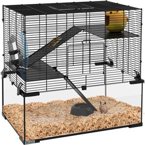 3 Tiers Hamster Cage Gerbil Cage Deep Glass Bottom for Syrian Hamster 60 x 40 x 57cm - Black - Pawhut