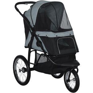 Pet Stroller Jogger for Medium Dogs, Foldable Pushchair Adjustable Canopy Grey - Grey - Pawhut