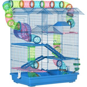 5 Tiers Hamster Cage Animal Travel Carrier Habitat w/ Accessories - Blue - Pawhut