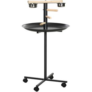 PawHut Metal Bird Table Play Stand, Bird Feeder Station with Wheels Feeding Bowl - Grey