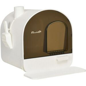 Cat Litter Box Kitten Litter Tray w/Hood, Scoop, Filter, Flap Door White - White - Pawhut