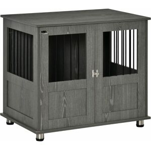 Pawhut - Dog Crate Furniture End Table, Pet Kennel for Small Dogs w/ Magnetic Door Medium - Grey