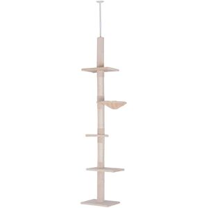 Pawhut - Floor to Ceiling Cat Tree for Indoor Cats 5-Tier Scratching Post 230-260cm Beige - Beige