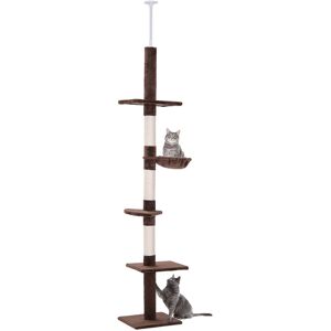 Floor to Ceiling Cat Tree for Indoor Cats 5-Tier Scratching Post 230-260cm Brown - Brown - Pawhut