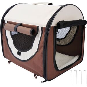 Folding Fabric Soft Pet Crate Dog Cat Travel Carrier Cage Kennel House - Brown - Pawhut