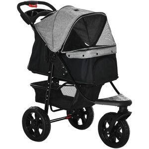 Pawhut - Folding Pet Stroller 3 Wheel Dog Carrier Adjustable Canopy for Small Dog Grey - Grey