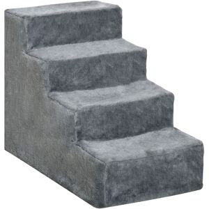 PawHut Dog Steps for Sofa 4 Steps Dog Stairs Pet Stair with Washable Plush Cover Grey - Light Grey