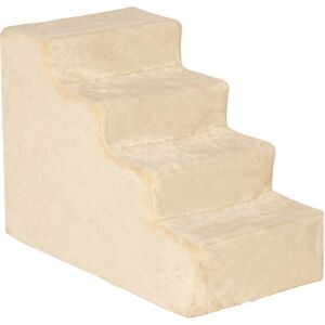 Dog Steps for Sofa 4 Steps Dog Stairs Pet Stair with Washable Plush Cover Beige - Beige - Pawhut