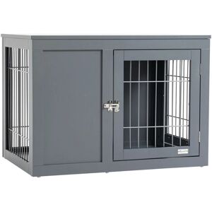 Pawhut - Furniture-Style Dog Crate w/ Two Lockable Doors, for Small & Medium Dogs - Grey