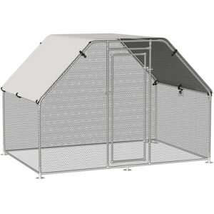 Pawhut - Large Metal Walk-In Chicken Coop Cage w/ Cover Outdoor 280x193.5x195 cm - Silver