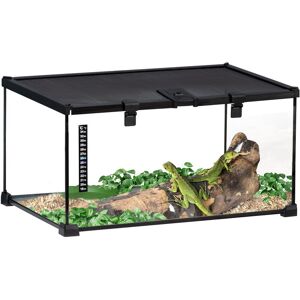 Glass Reptile Terrarium Insect Breeding Tank with Thermometer for Lizards Medium - Black - Pawhut