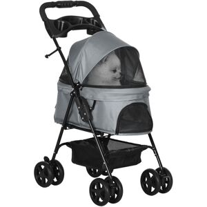 Pawhut - Dog Stroller Pet Cat Travel Pushchair One-Click Fold for Small Dogs Grey - Grey