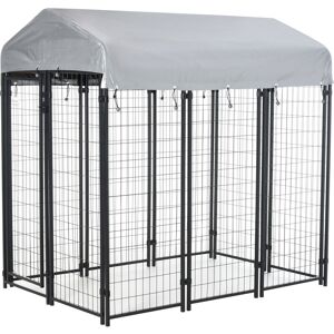 Pawhut - Outdoor Dog Kennel, Metal Playpen Fence Dog Run with UV-Resistant Canopy 183 x 121 x 183cm - Black