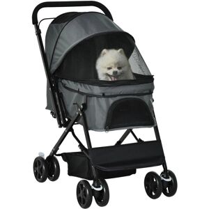 Pawhut - Pet Stroller Dog Pushchair Foldable with Reversible Handle for Small Dogs Grey - Grey