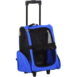 Pawhut - Pet Travel Backpack Bag Cat Puppy Dog Carrier w/ Trolley and Handle Blue - Blue