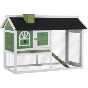 Pawhut - Rabbit Hutch and Run Guinea Pig Hutch Wooden Bunny Cage Asphalt Roof Green - Green