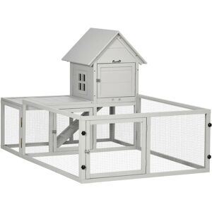 5FT Rabbit Hutch with Run Wooden Large Guinea Pig Cage for Indoor, Grey - Natural wood finish - Pawhut
