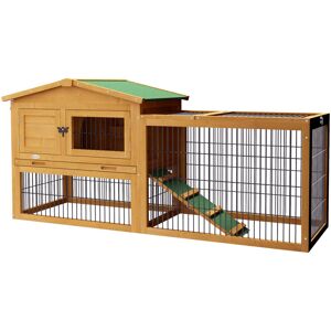 Rabbit Hutch Pet House Outdoor Run Design w/ Water-Resistant Paint Ramp Yellow - Yellow - Pawhut