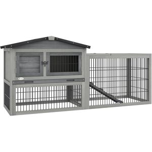 Pawhut Rabbit Hutch Pet House Outdoor Run Design w/ Water-Resistant Paint Ramp Grey - Light Grey