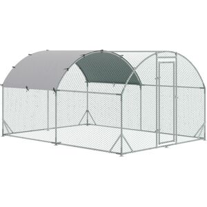 PawHut Walk In Chicken Run Galvanized Chicken Coop Hen Poultry House Cage Rabbit Hutch Pet Playpen Backyard with Water-Resist Cover, 2.8 x 1.9 x 2m