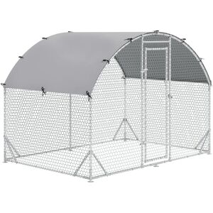 Pawhut - Walk In Chicken Run Galvanized Chicken Coop Hen Poultry House Cage Rabbit Hutch Pet Playpen Backyard with Water-Resist Cover, 2.8 x 1.9 x 2m