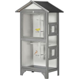 Pawhut - Wooden Bird Aviary Outdoor Bird Cage for Finch, Canary Asphalt Roof Grey - Grey