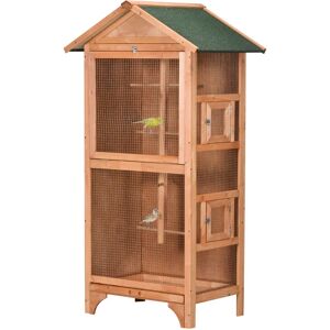 Wooden Bird Aviary Outdoor Bird Cage for Finch, Canary Asphalt Roof Orange - Orange - Pawhut