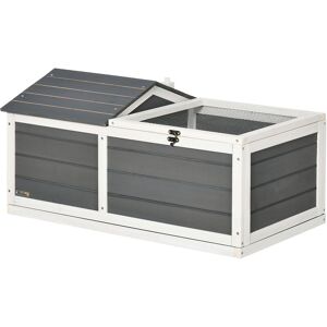 Pawhut - Wooden Tortoise House, Small Pet Reptile with Hide Shelter Den and Run Grey - Dark Grey
