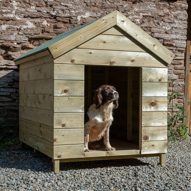 Forest Garden - 4'2 x 3'6 Forest Hedgerow Wooden Dog Kennel – Pet House (1.28m x 1.06m) - pressure treated