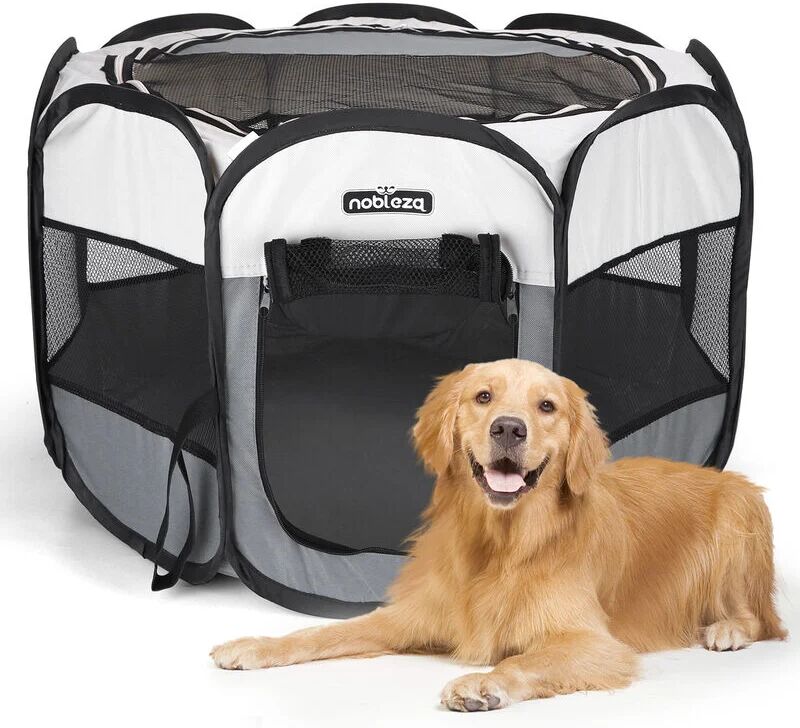 NOBLEZA Pet Playpen Portable Foldable Dog Cat Play Pen Indoor Outdoor Pet Fence Breathable Mesh Pet Carrier Kennel Soft Cage Tent for Puppy Rabbit Hamster