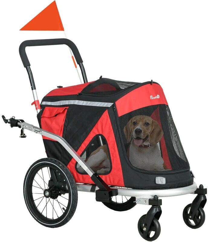 2 in 1 Dog Bike Trailer, Foldable Dog Stroller for Medium Dogs Red - Red - Pawhut