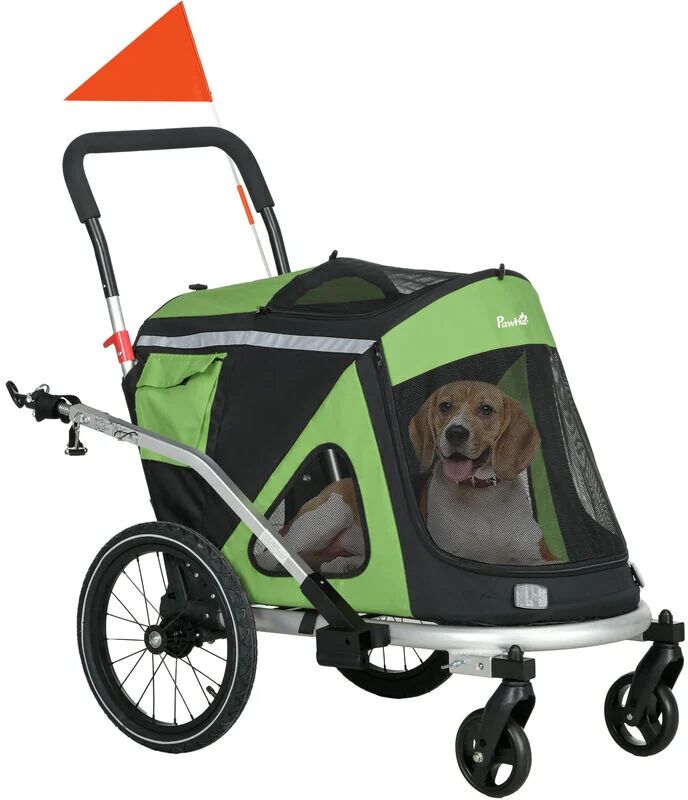 Pawhut - 2 in 1 Dog Bike Trailer, Foldable Dog Stroller for Medium Dogs Green - Green