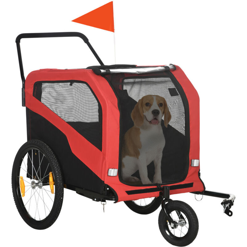 Pawhut - 2 in 1 Dog Bike Trailer Pet Stroller for Large Dogs Pet Bicycle Trolley Red - Red