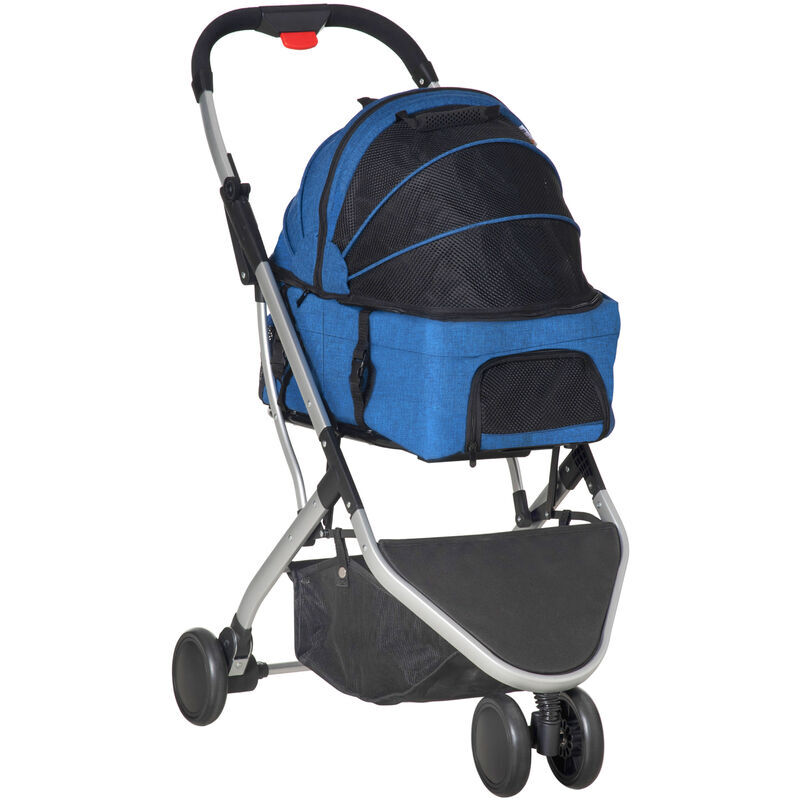 2 In 1 Foldable Dog Stroller, Aluminium Pet Carrier Universal Wheel Blue - Blue - Pawhut