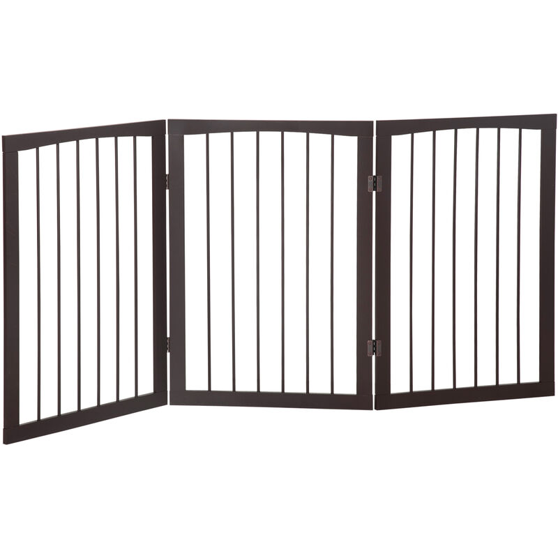 Folding Pet Gate Fence Free Standing Child Safety Indoor Wood Durable - Brown - Pawhut